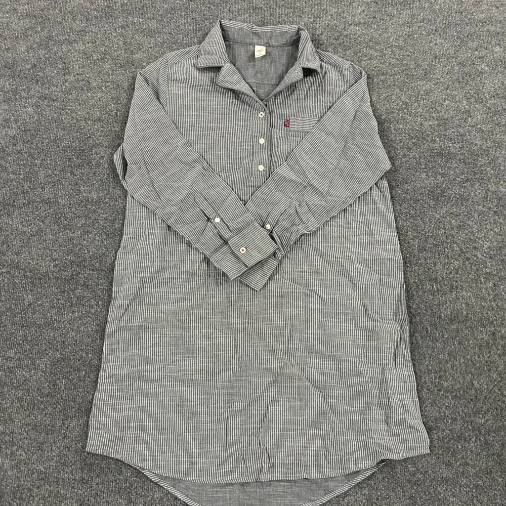 Levi Strauss Shirt Dress Womens Size M Grey Pinstripe Cotton Relaxed Tunic Long